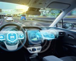 Empty cockpit of autonomous car, HUD(Head Up Display) and digital speedometer. self-driving vehicle. Empty cockpit of autonomous car, HUD(Head Up Display) and digital speedometer. self-driving vehicle.
